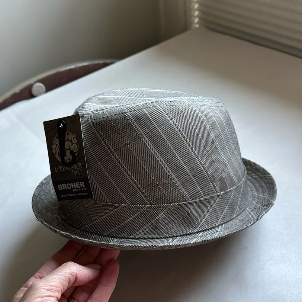 NWT Men’s BRONER Wool Fedora Plaid hat